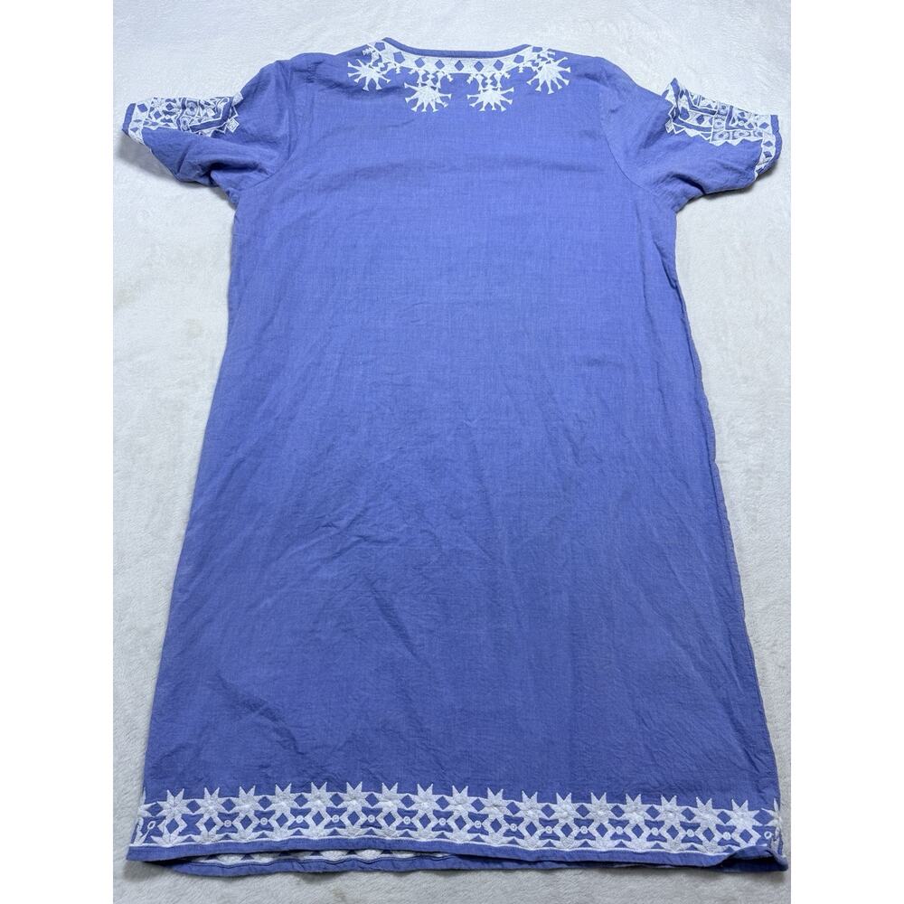 Roberta Roller Rabbit Kurta Dress Sz L Blue White Star Embroidered Modern Craft - Picture 9 of 11